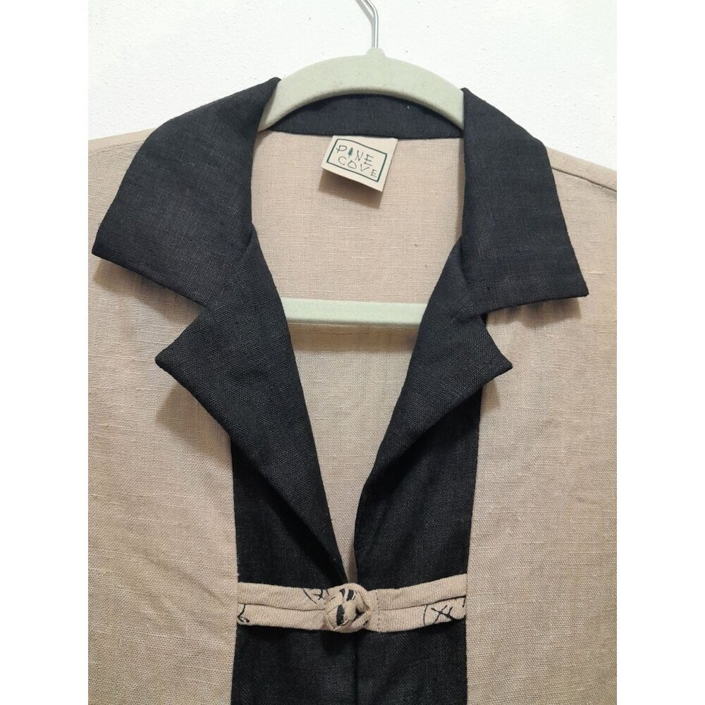 VTG Pine Cove Womens Relax India Lightweight Linen Tunic Top Tan Black Size 6 - Picture 2 of 7